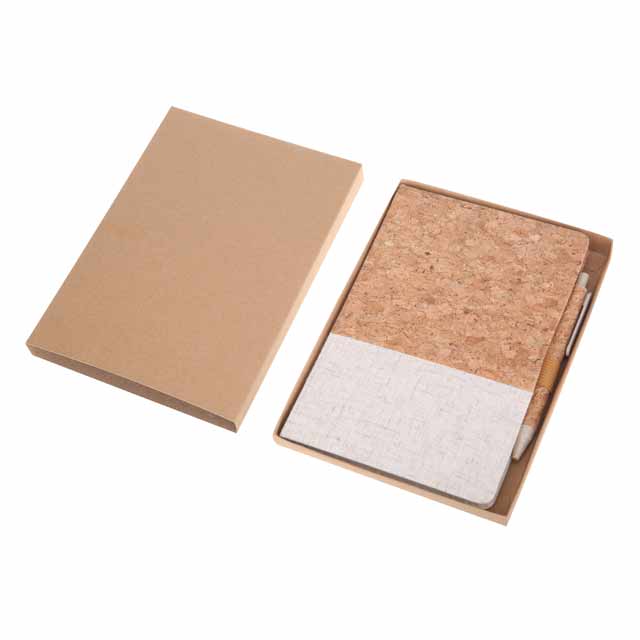 eco-neutral set of A5 Cork Fabric Hard Cover Notebook and Pen