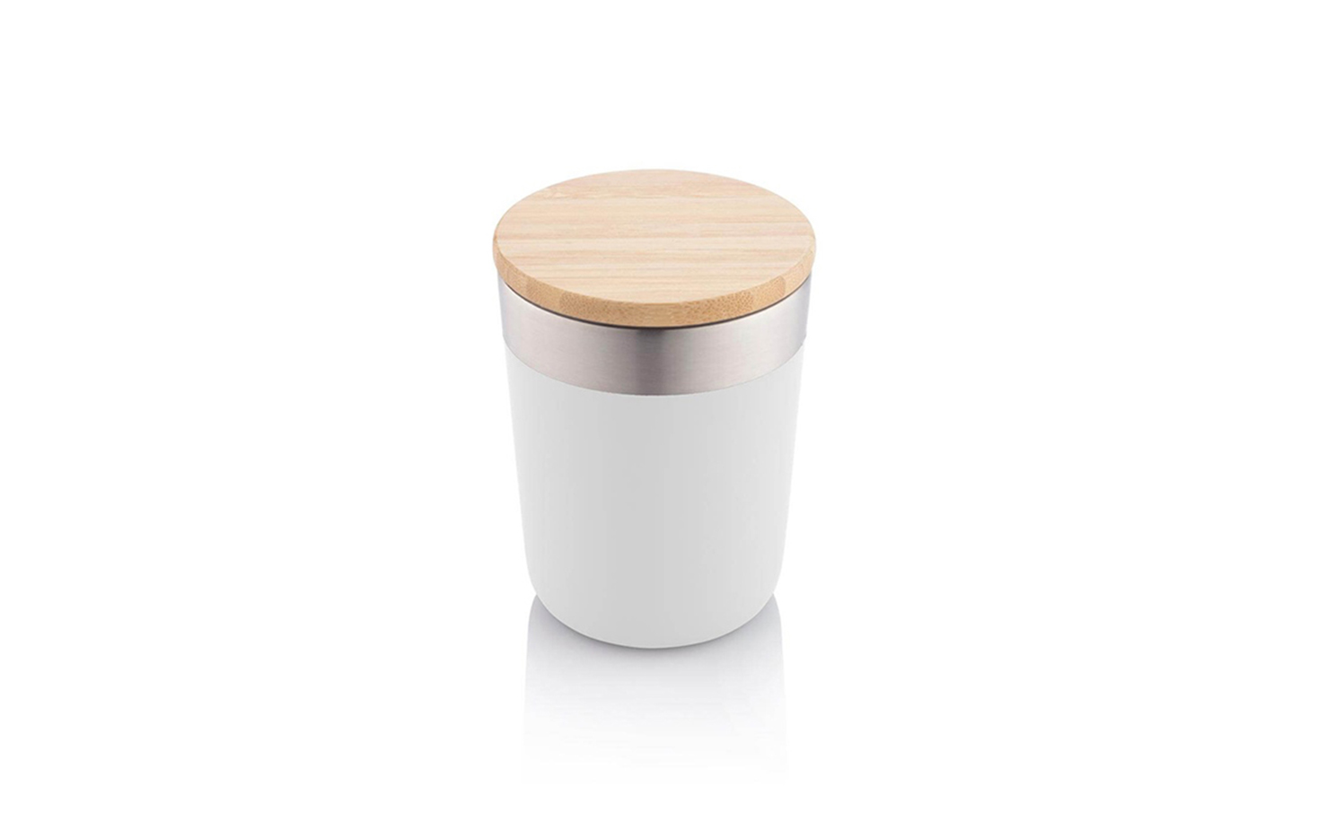 Vacuum Coffee Tumbler With Bamboo Lid – White