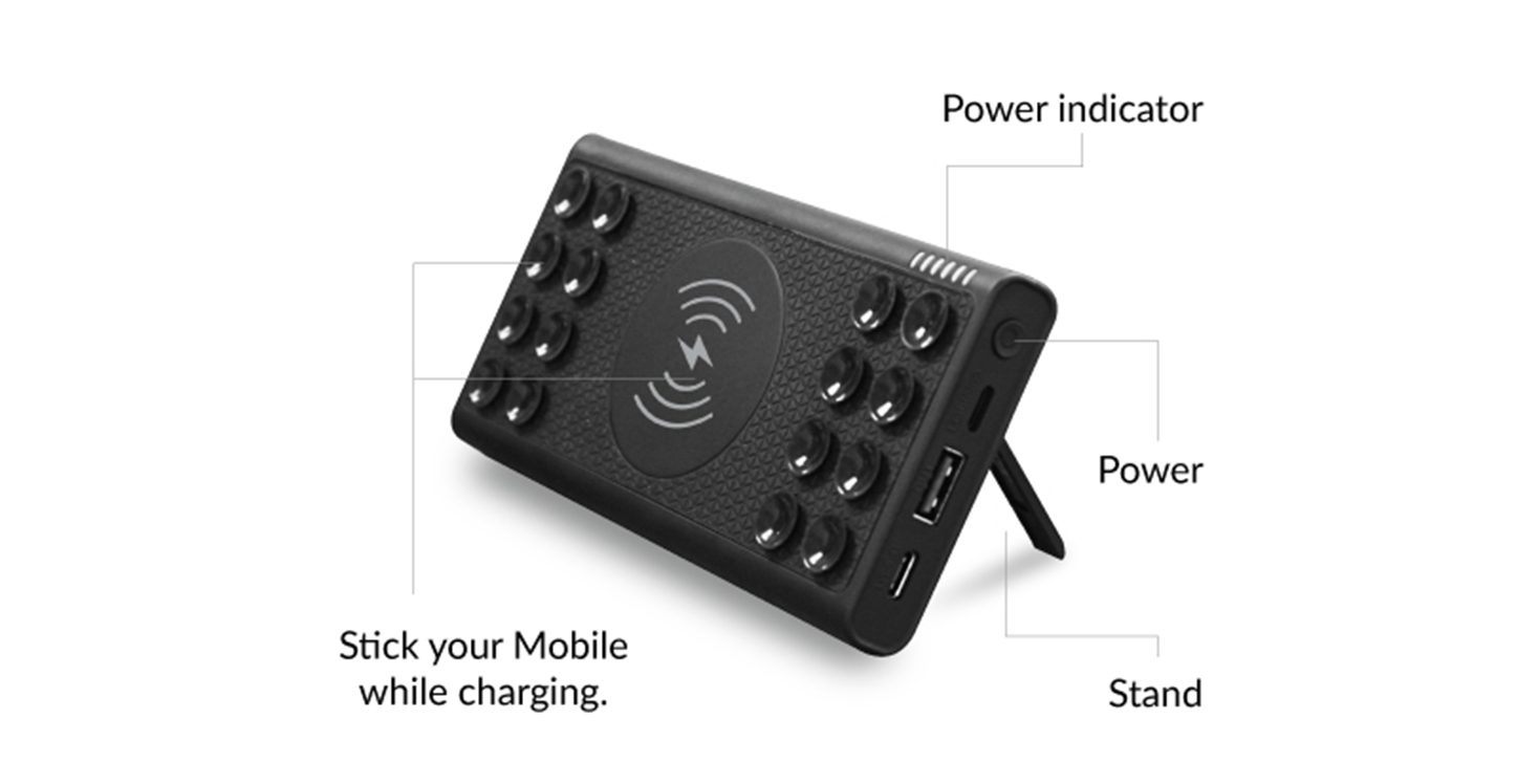 Wireless Power Bank 10000 mAh with Suction Cups