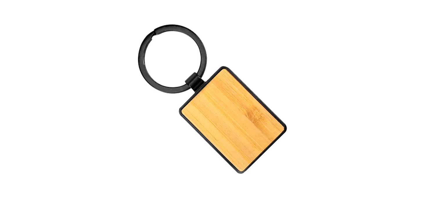 Promotional Rectangular Metal Key-chain with Bamboo