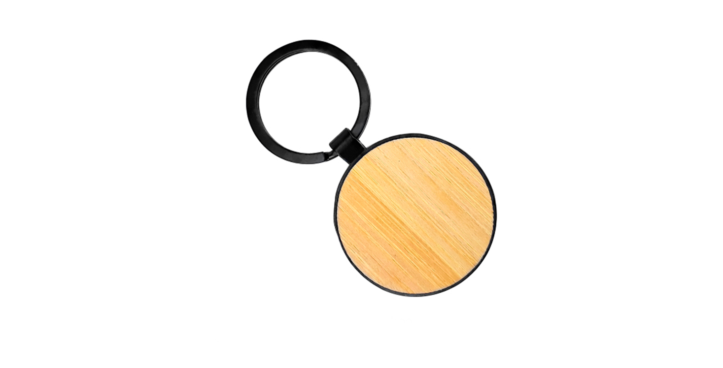 Promotional Round Metal Key-chain with Bamboo